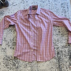 Banana Republic Men's Plaid Shirt - Red and White